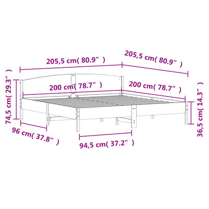 vidaXL Bed Frame | Wax Brown | Solid Pine Wood, Plywood | 200x200 cm | Bed Frame