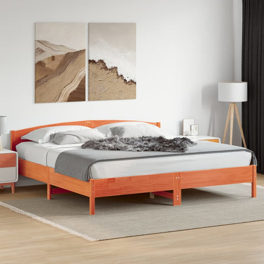 vidaXL Bed Frame | Wax Brown | Solid Pine Wood, Plywood | 200x200 cm | Bed Frame