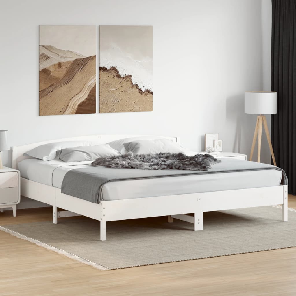 vidaXL Bed Frame | White | Solid pine wood | Super King | Bed Frame