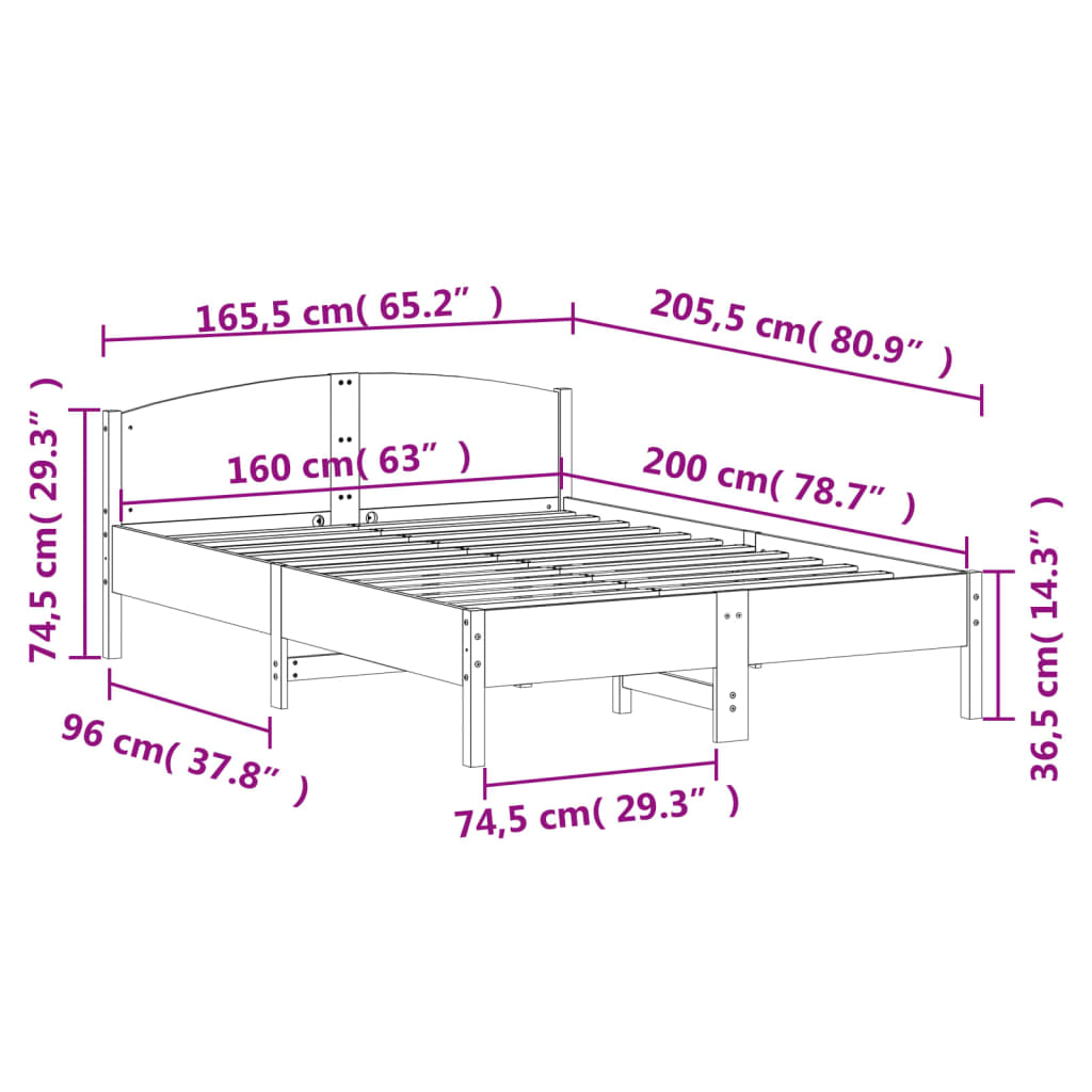 vidaXL Bed Frame | White | Solid pine wood, Plywood | Double | Bed Frame