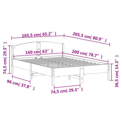vidaXL Bed Frame without Mattress Wax Brown 160x200 cm Solid Wood Pine