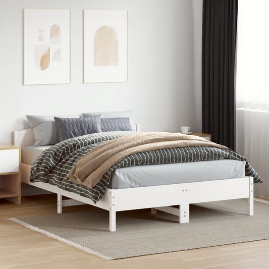 vidaXL Bed Frame | White | Solid Pine Wood, Plywood | King Size | Durable