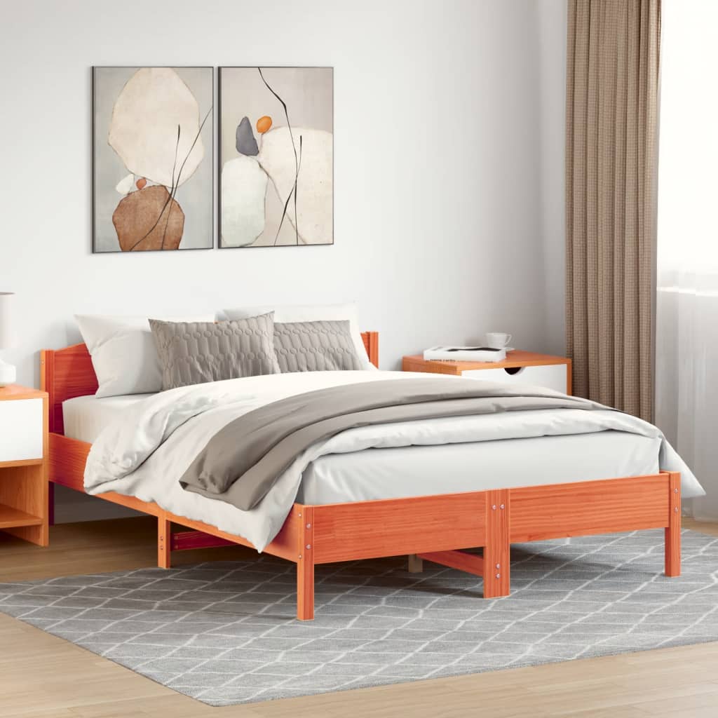 vidaXL Bed Frame without Mattress Wax Brown 150x200 cm King Size Solid Wood Pine