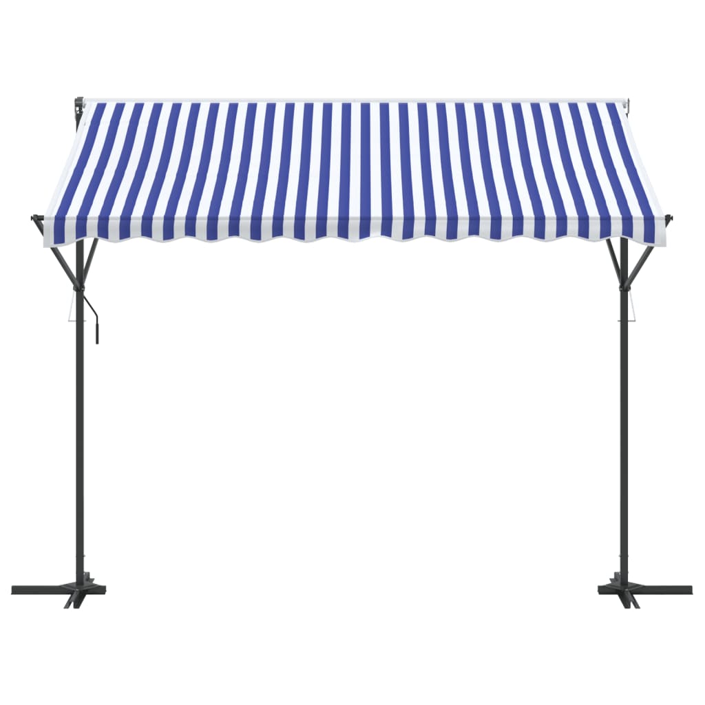 vidaXL Free Standing Awning Blue and White 300x300 cm Fabric and Steel