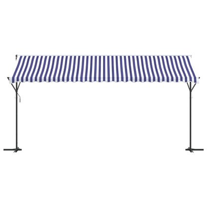 vidaXL Free Standing Awning Blue and White 500x300 cm Fabric and Steel