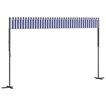 vidaXL Free Standing Awning Blue and White 500x300 cm Fabric and Steel