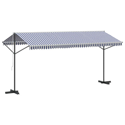 vidaXL Free Standing Awning Blue and White 500x300 cm Fabric and Steel