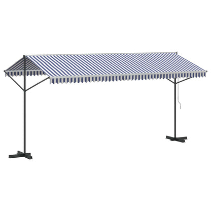 vidaXL Free Standing Awning Blue and White 500x300 cm Fabric and Steel