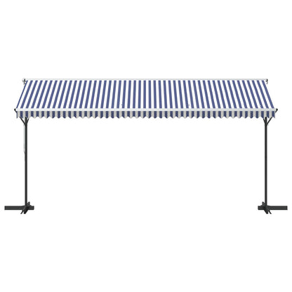 vidaXL Free Standing Awning Blue and White 500x300 cm Fabric and Steel