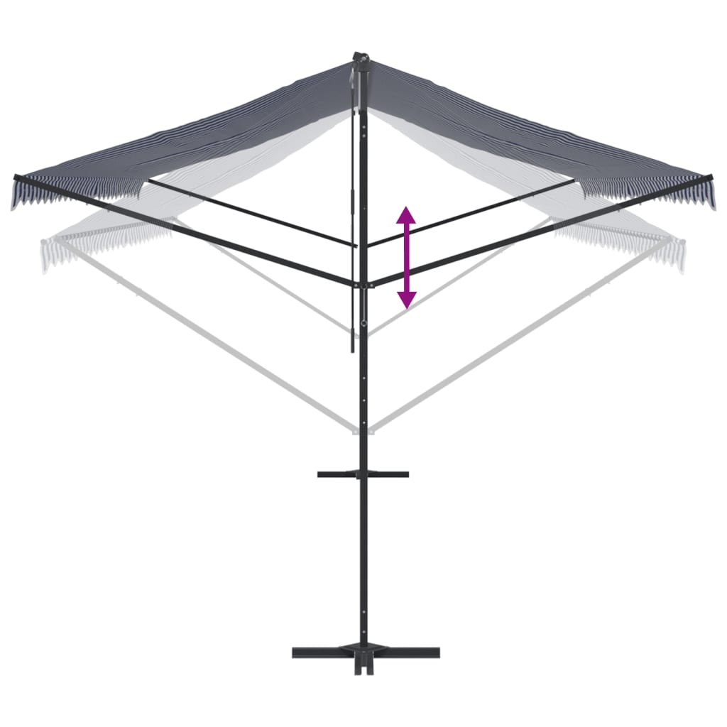vidaXL Free Standing Awning Blue and White 600x300 cm Fabric and Steel