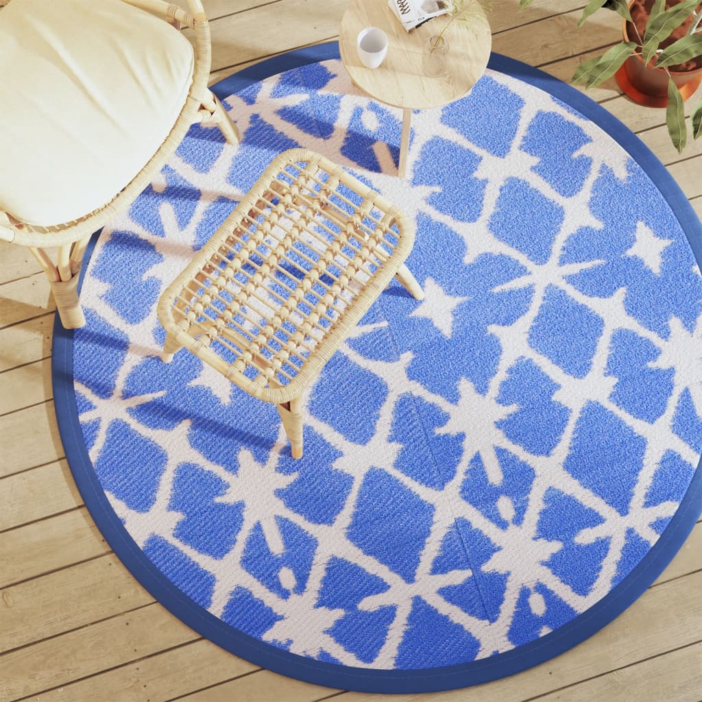 vidaXL Outdoor Carpet ARAKIL Blue and White Ø160 cm PP