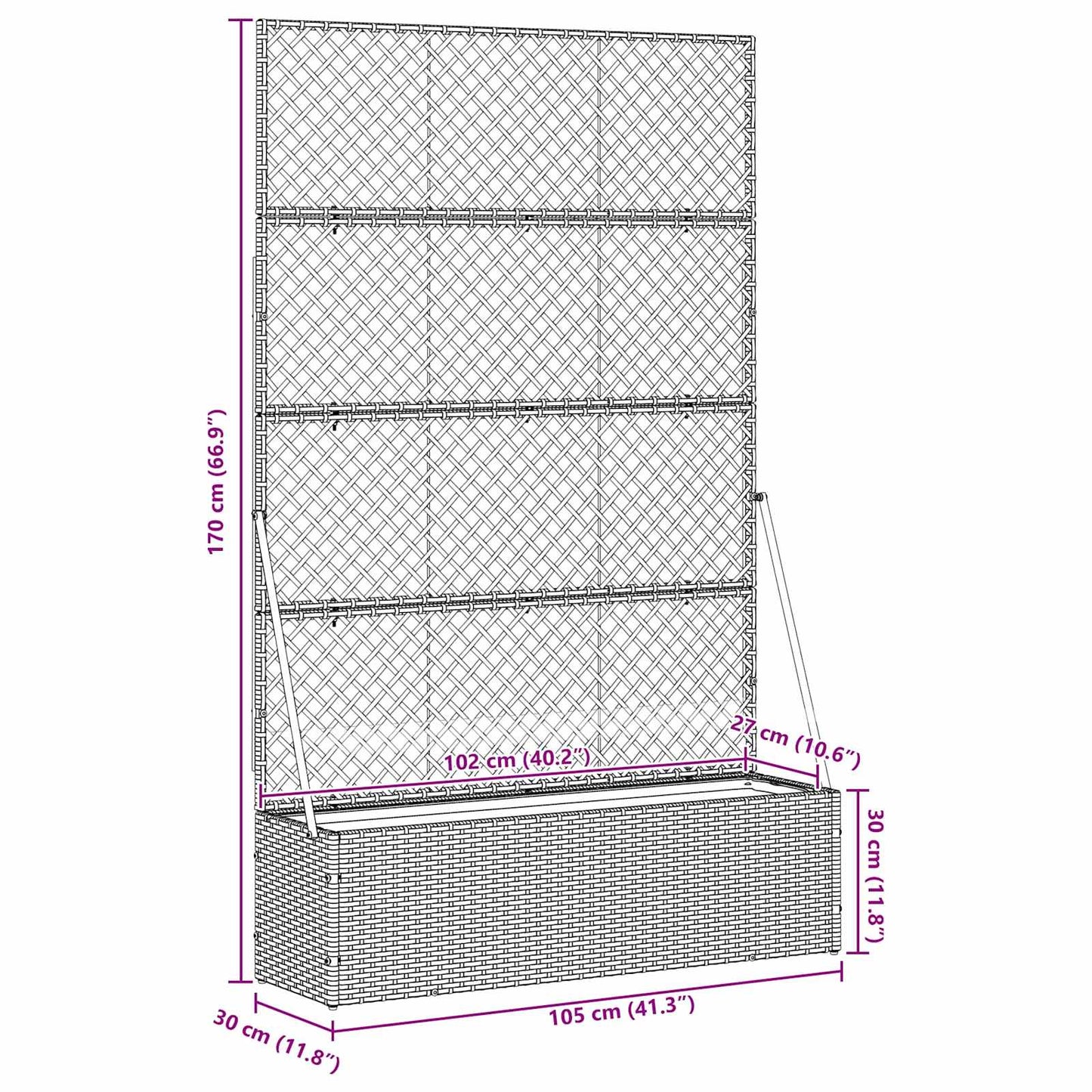 vidaXL Garden Trellis Planter Grey 105 x 30 x 170 cm Metal