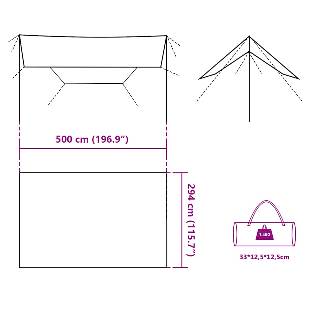 vidaXL Camping Tarp Green 500x294 cm Waterproof