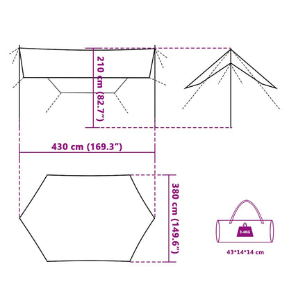vidaXL Camping Tarp Grey and Orange 430x380x210 cm Waterproof