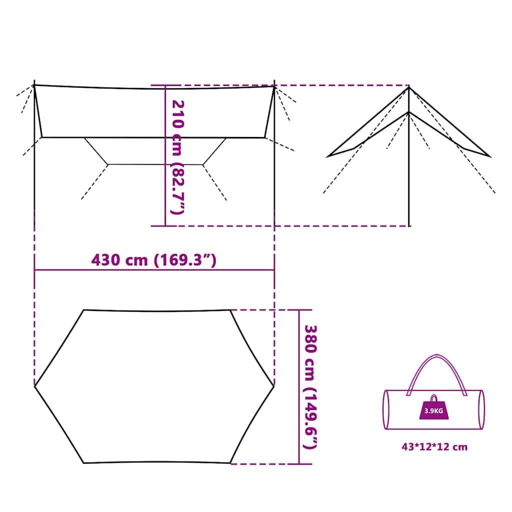 vidaXL Camping Tarp Blue 430x380x210 cm Waterproof