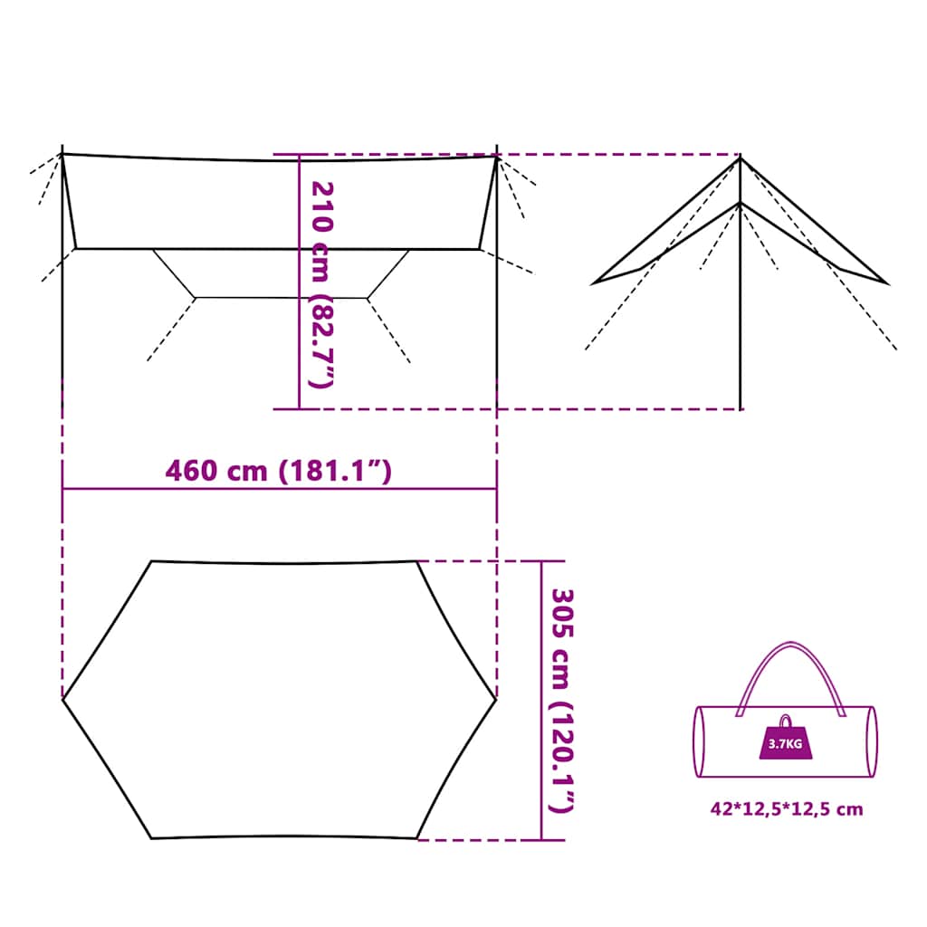 vidaXL Camping Tarp Grey and Orange 460x305x210 cm Waterproof