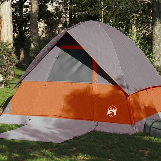 vidaXL Camping Tent Dome 4-Person Grey and Orange Waterproof
