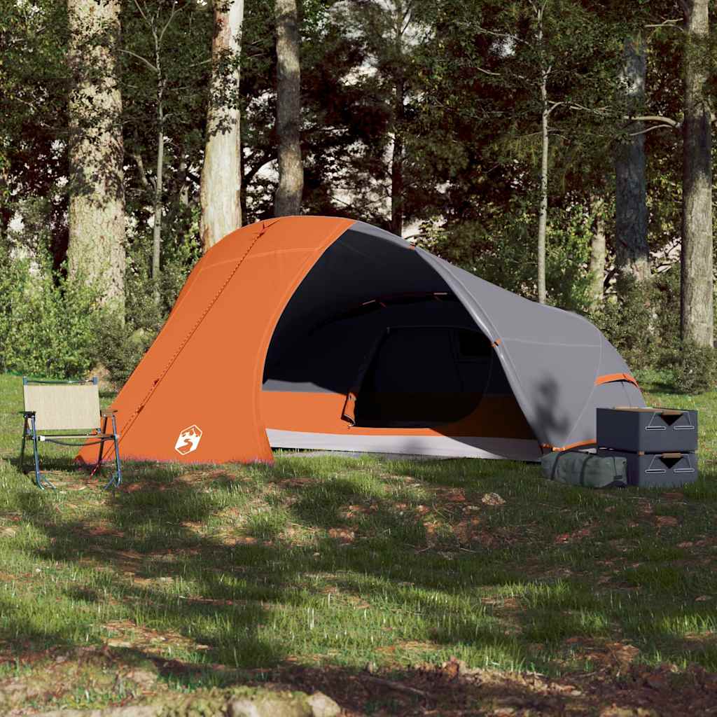 vidaXL Camping Tent Dome 4-Person Grey and Orange Waterproof