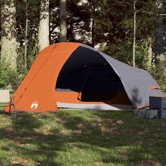 vidaXL Camping Tent Dome 4-Person Grey and Orange Waterproof