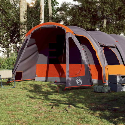 vidaXL Family Tent Tunnel 8-Person Grey and Orange Waterproof