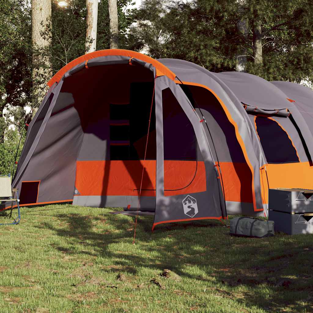 vidaXL Family Tent Tunnel 8-Person Grey and Orange Waterproof