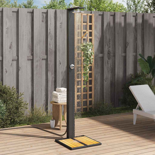 vidaXL Outdoor Shower Black 50x55x224 cm Poly Rattan and Acacia Wood