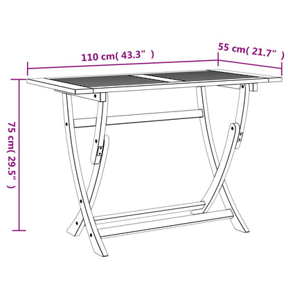 vidaXL Folding Garden Table 110x55x75 cm Solid Wood Acacia