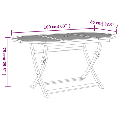 vidaXL Folding Garden Table 160x85x75 cm Solid Wood Acacia