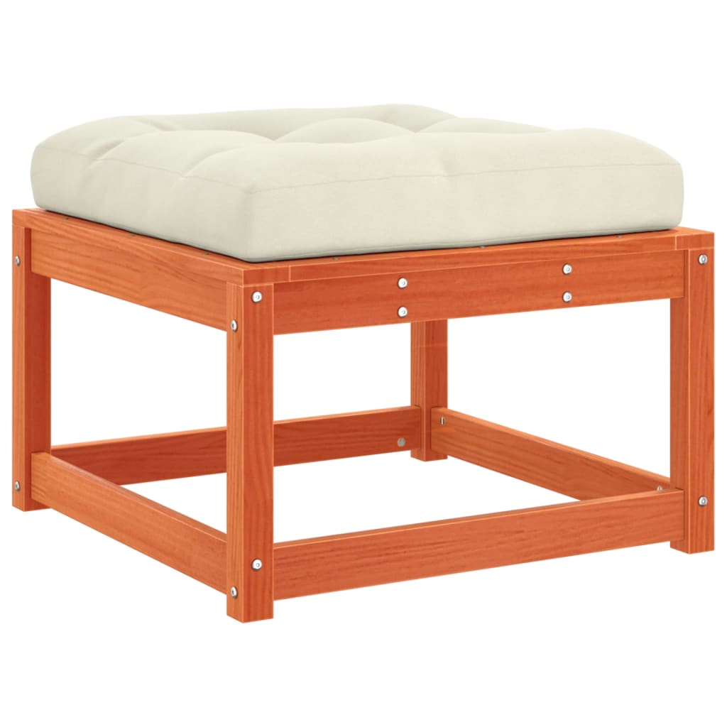 vidaXL Garden Footstool | Wax brown | Solid pine wood, Polyester cushion