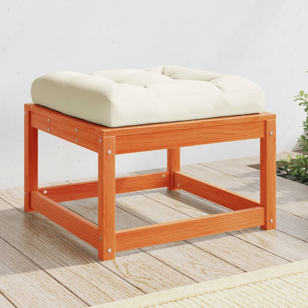 vidaXL Garden Footstool | Wax brown | Solid pine wood, Polyester cushion