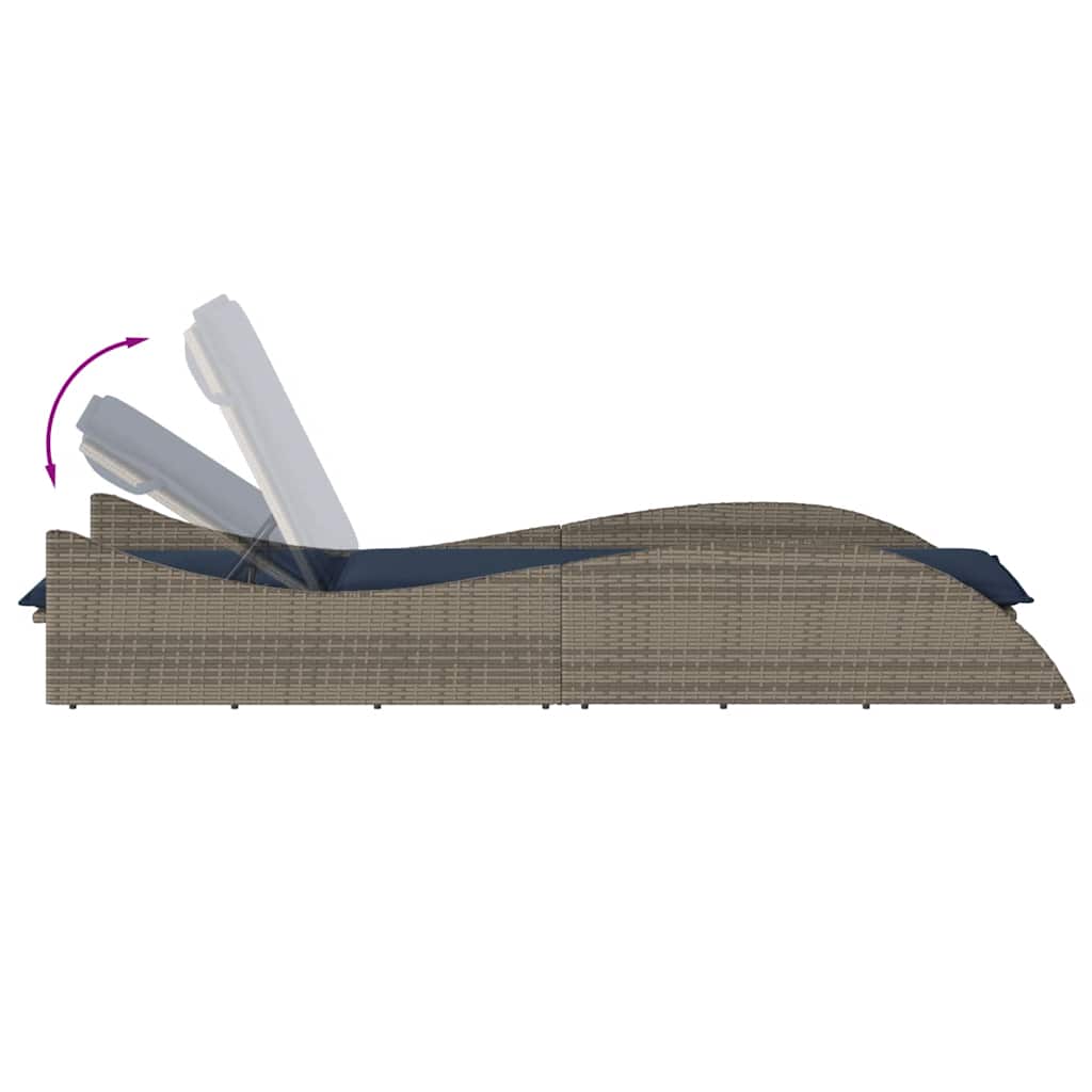 vidaXL Sun Lounger with Cushion Grey 60x205x73 cm Poly Rattan