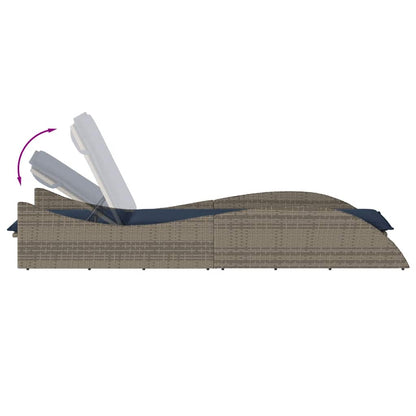 vidaXL Sun Lounger with Cushion Grey 60x205x73 cm Poly Rattan