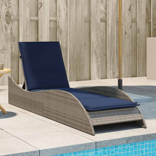 vidaXL Sun Lounger with Cushion Grey 60x205x73 cm Poly Rattan