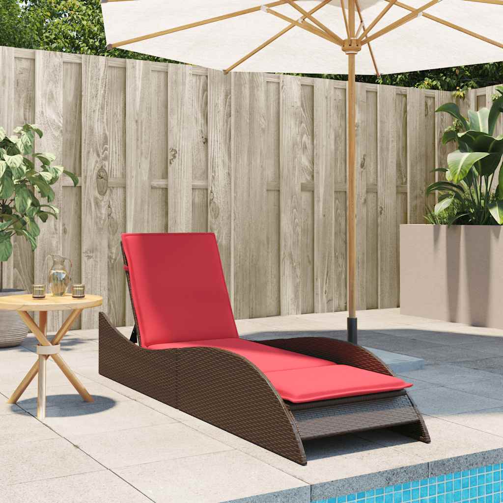 vidaXL Sun Lounger with Cushion Brown 60x205x73 cm Poly Rattan