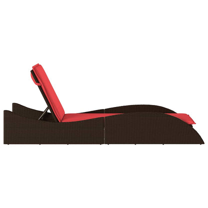 vidaXL Sun Lounger with Cushion Brown 60x205x73 cm Poly Rattan