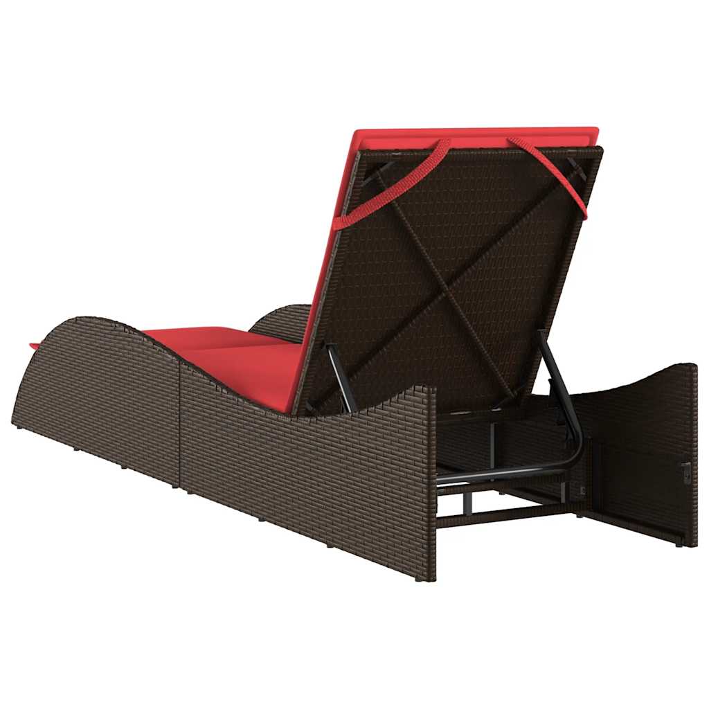 vidaXL Sun Lounger with Cushion Brown 60x205x73 cm Poly Rattan