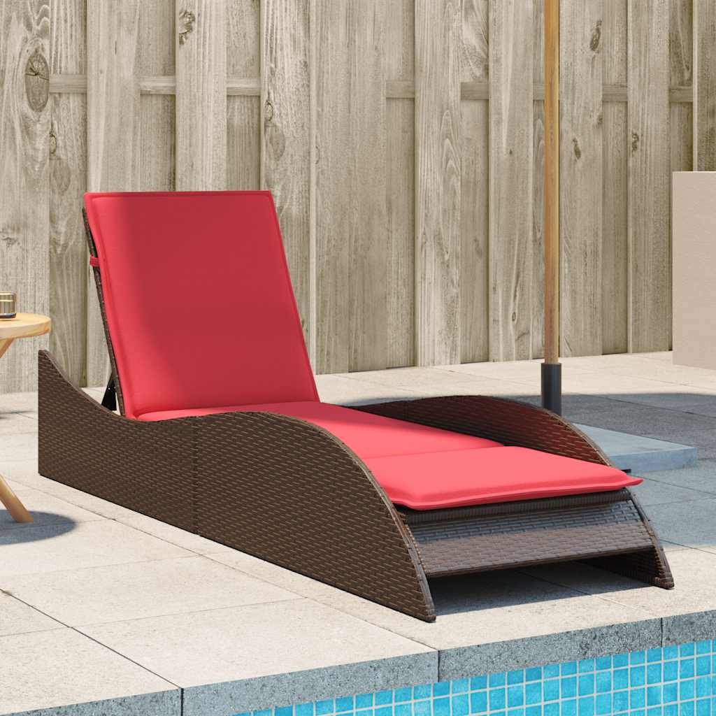 vidaXL Sun Lounger with Cushion Brown 60x205x73 cm Poly Rattan