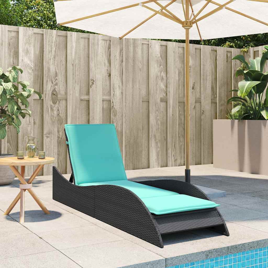 vidaXL Sun Lounger with Cushion Black 60x205x73 cm Poly Rattan