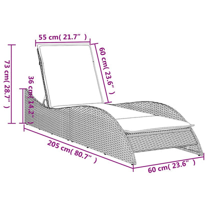 vidaXL Sun Lounger with Cushion Black 60x205x73 cm Poly Rattan