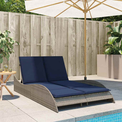 vidaXL Sun Lounger with Cushions Grey 114x205x73 cm Poly Rattan