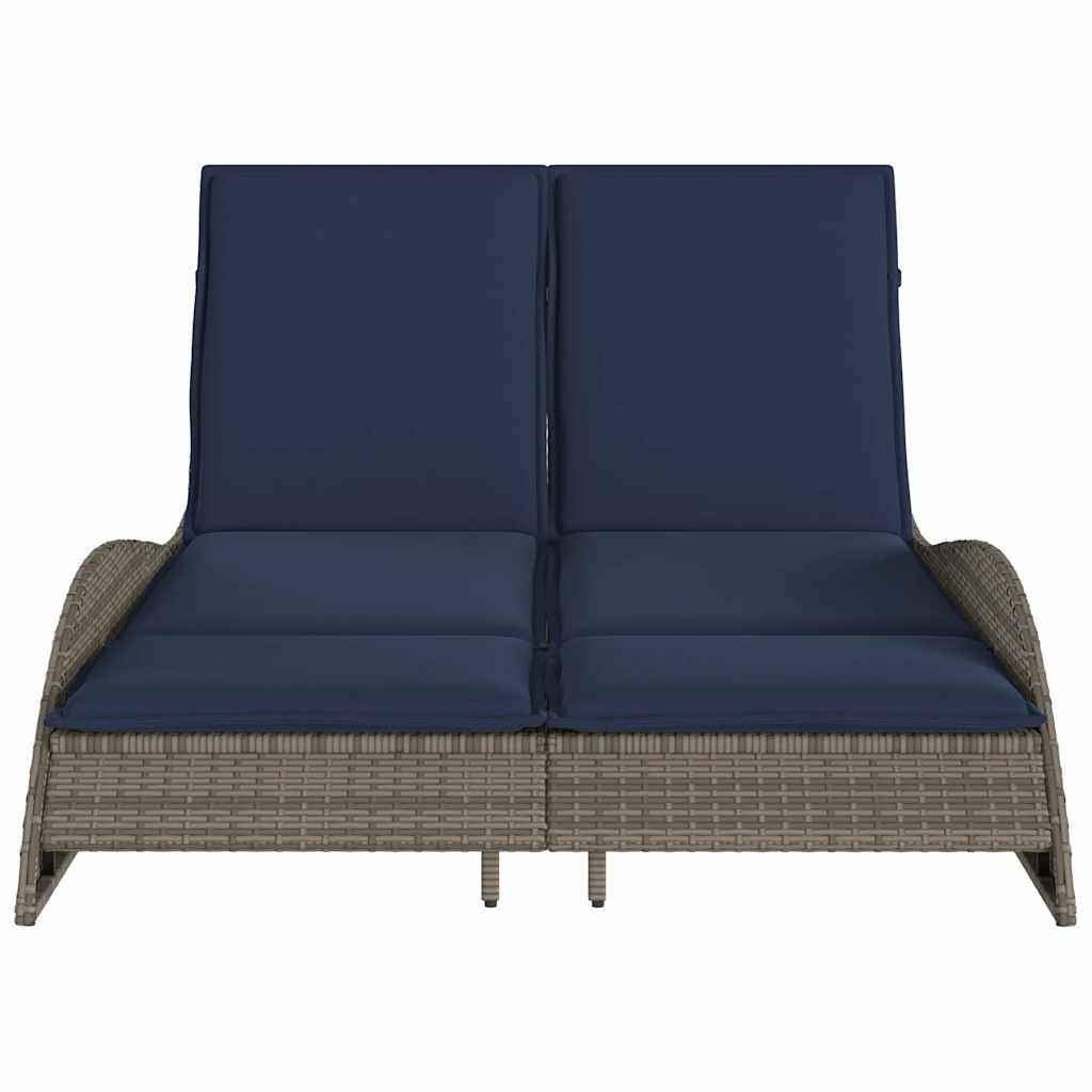 vidaXL Sun Lounger with Cushions Grey 114x205x73 cm Poly Rattan
