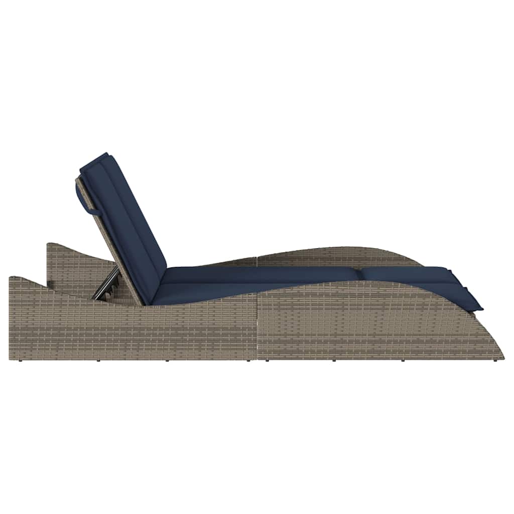 vidaXL Sun Lounger with Cushions Grey 114x205x73 cm Poly Rattan