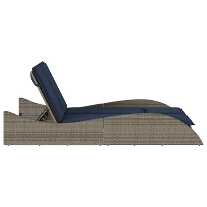 vidaXL Sun Lounger with Cushions Grey 114x205x73 cm Poly Rattan