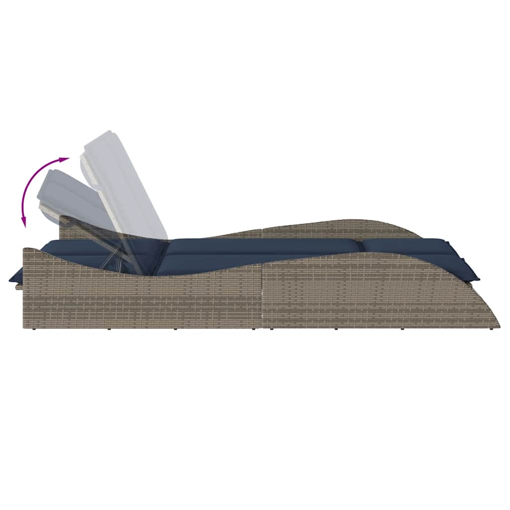 vidaXL Sun Lounger with Cushions Grey 114x205x73 cm Poly Rattan