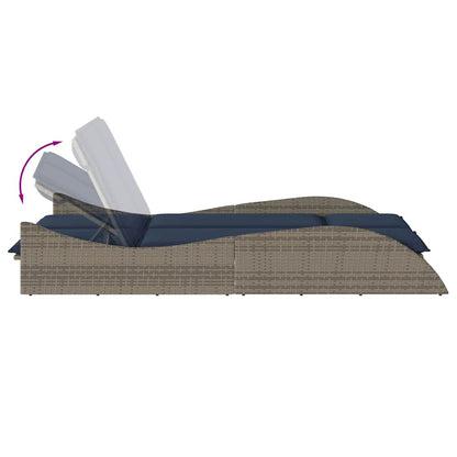 vidaXL Sun Lounger with Cushions Grey 114x205x73 cm Poly Rattan