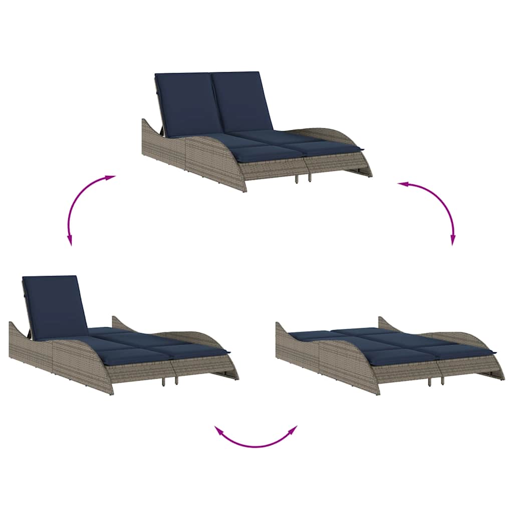 vidaXL Sun Lounger with Cushions Grey 114x205x73 cm Poly Rattan