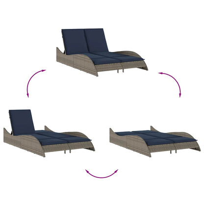 vidaXL Sun Lounger with Cushions Grey 114x205x73 cm Poly Rattan