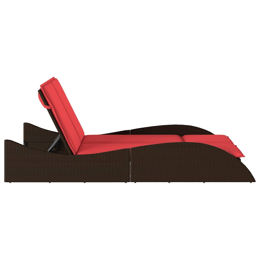 vidaXL Sun Lounger with Cushions Brown 114x205x73 cm Poly Rattan