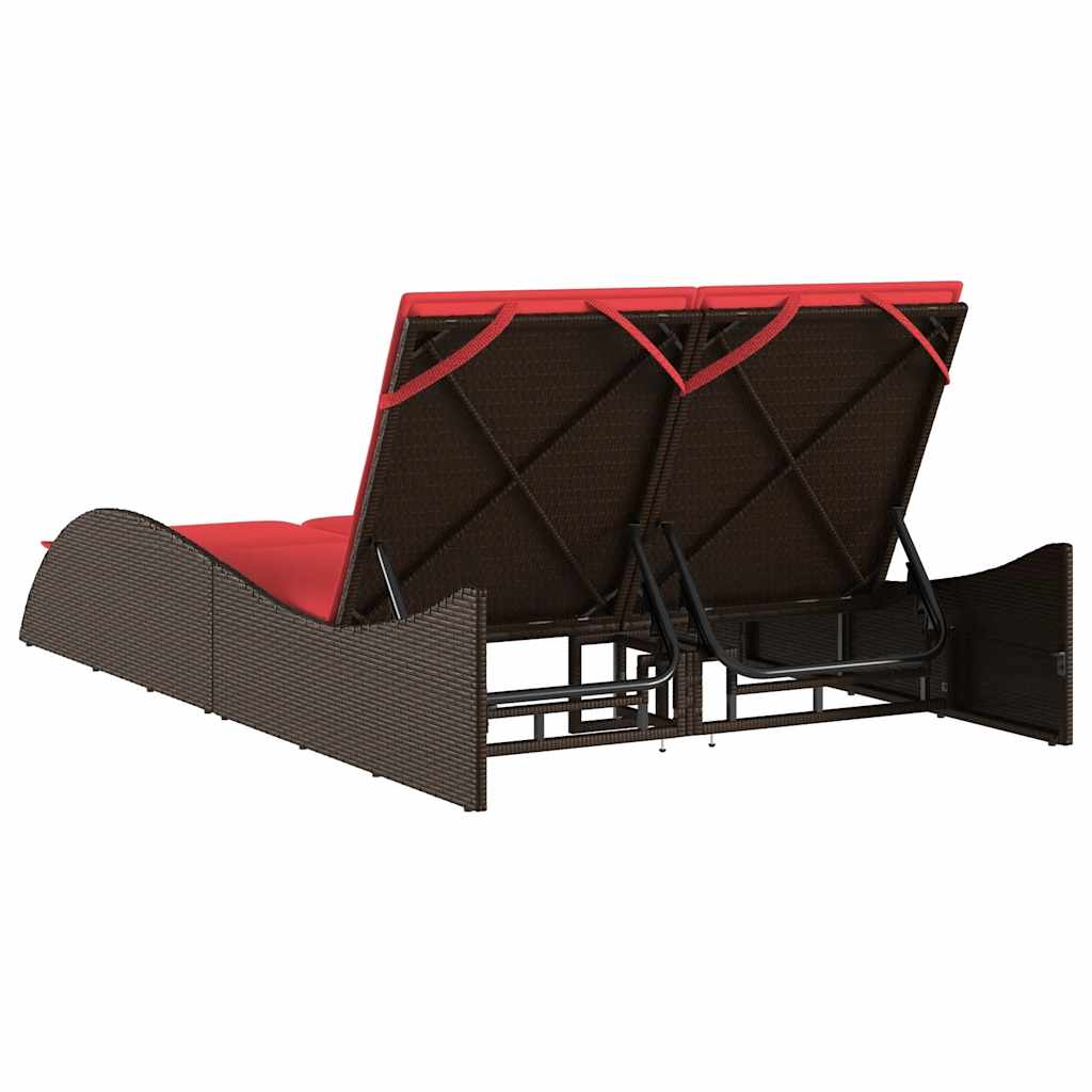 vidaXL Sun Lounger with Cushions Brown 114x205x73 cm Poly Rattan