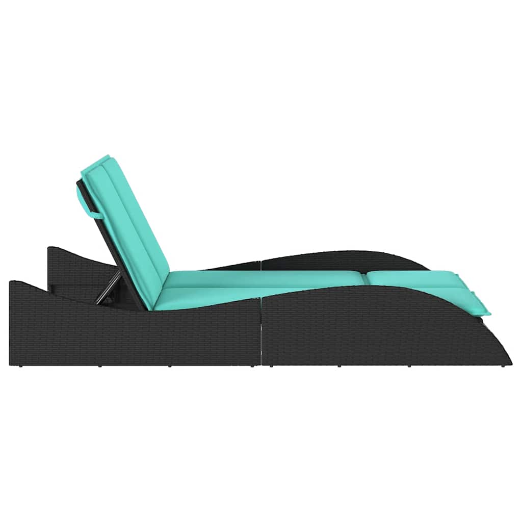 vidaXL Sun Lounger with Cushions Black 114x205x73 cm Poly Rattan